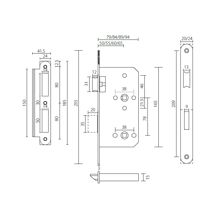 Bathroom mortice lock for privacy with deadbolt UNITY Hardware