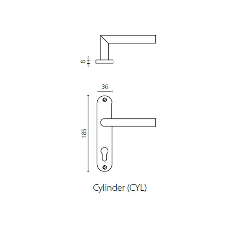 Door handle on backplate with thumb turn for 70 mortice lock centers