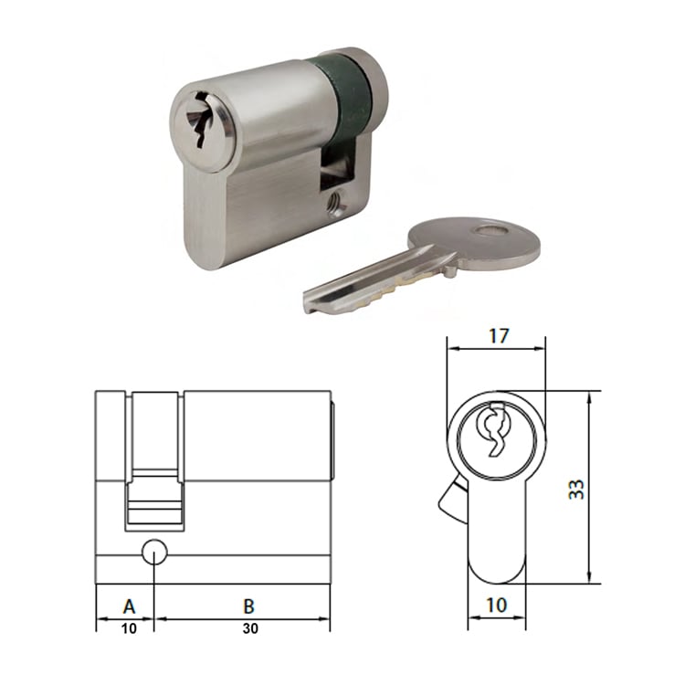 Aluminum single euro cylinder lock 10x30mm - Euro Cylinder - 1