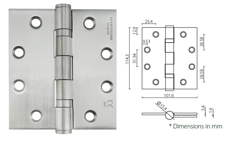 Ball bearing door hinge 4.5” x 4” x3 .4mm - Square/Radius Corner - Door Hinge - 1