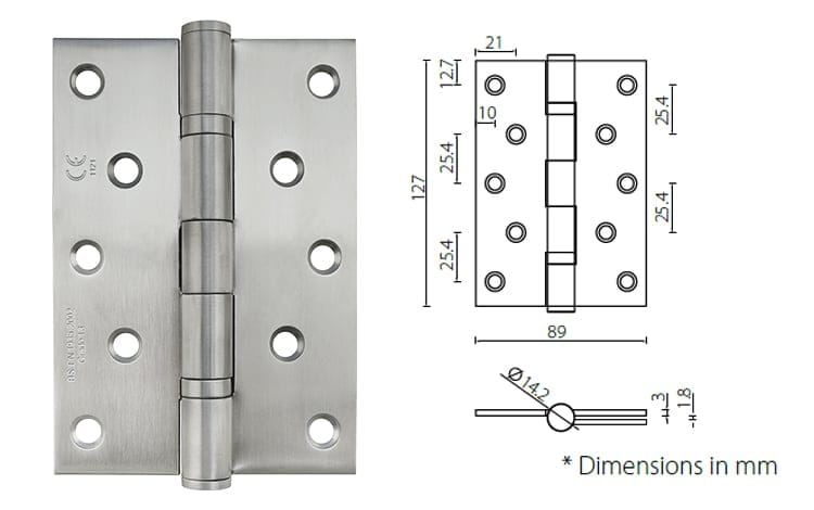 Heavy duty fire door hinge 5” x 3.5” x 3mm -EN/CE/Certifire Tested - Door Hinge - 1