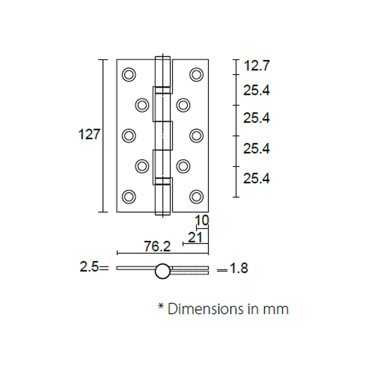 Mortise door hinge 5” x 3” x 2.5mmEN/CE/Certifire tested,Stainless Steel