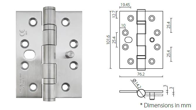 Grade 13 fire rated commercial door hinge 4” x 3” x 3mm with safety dog bolt - Door Hinge - 1