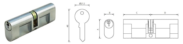 OCS-Z301 Zamak oval door lock cylinder double cam design KA/KD - Euro Cylinder - 1