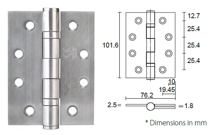 Stainless steel heavy duty door hinge 4” x 3” x 2.5mm - Square Corner - Door Hinge - 1