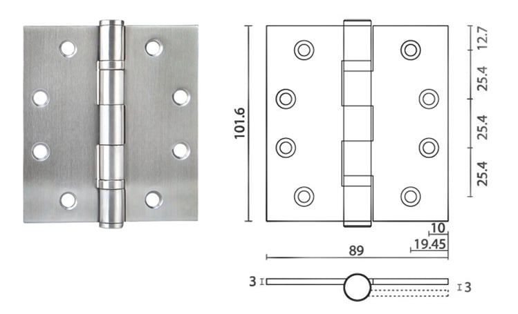 Stainless steel butt hinge 4” x 3.5” x 3mm Square Corner - Door Hinge - 1