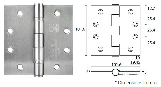 Mortise butt hinge 4” x 4” x 3mm - CE marked square corner ball bearing hinge - Door Hinge - 1