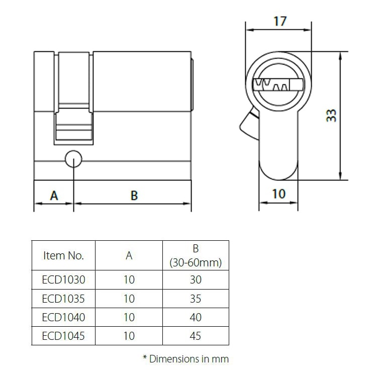 ECD1030 single profile half euro cylinder with asymmetrical sizes
