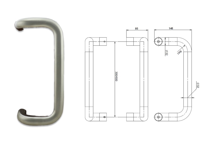 D shape stainless steel door pull handle for commercial doors - Pull Handle - 1