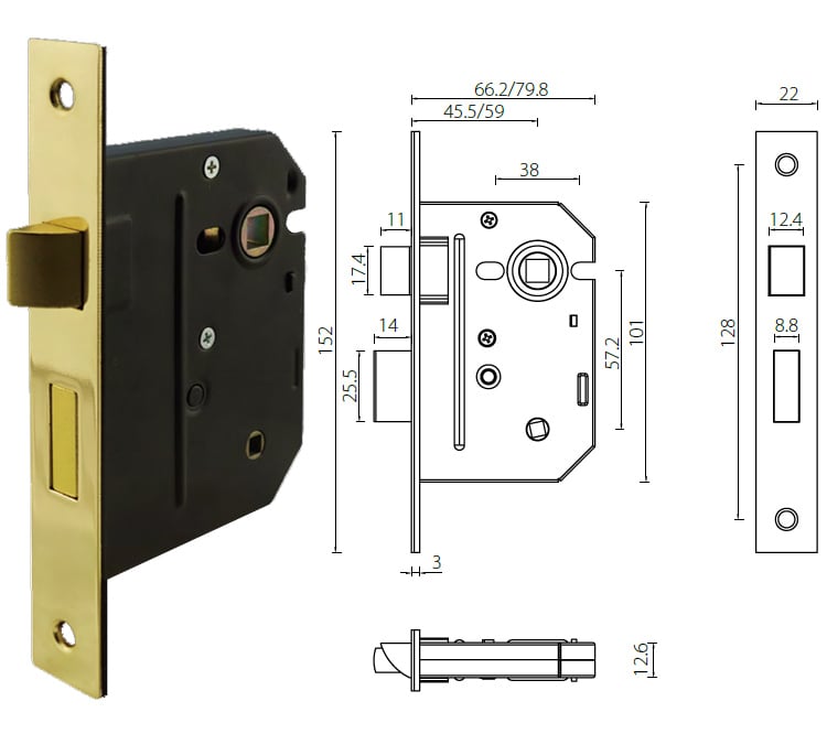 MLBT series 3 lever mortice bathroom lock for privacy - Door Lock - 1