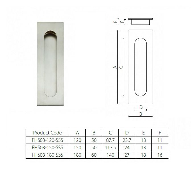 FHS03 recessed rectangular flush pull handle for pocket/barn doors - Flush Pull - 1