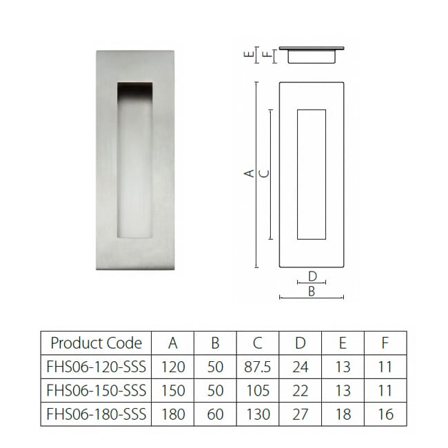 FHS06 rectangular concealed flush pull for sliding door, pocket door - Flush Pull - 1