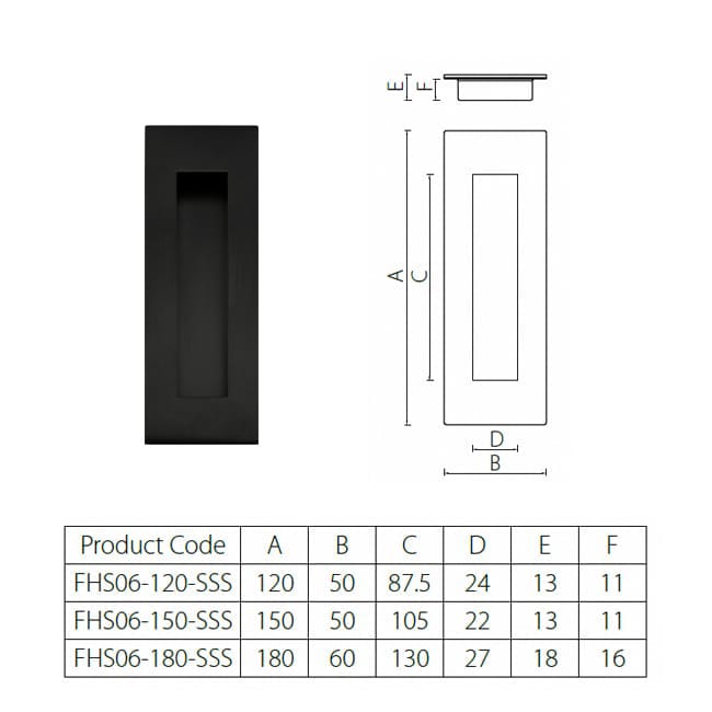 FHS06-BK modern rectangular flush pull handle black finish - Flush Pull - 1