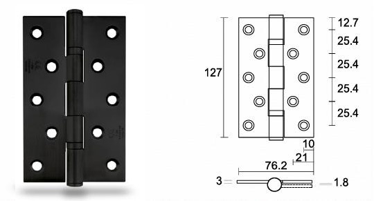 Stainless steel matte black door hinge HB503030-BK - Door Hinge - 1