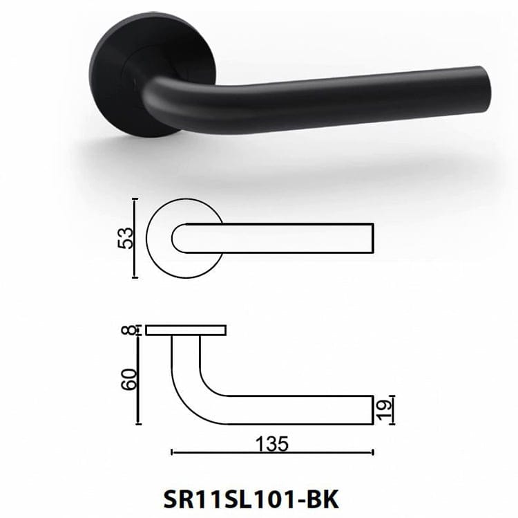 Modern Stainless Steel Matt Black Door Handle SR11SL101-BK, Round Rose - Door Handle - 1