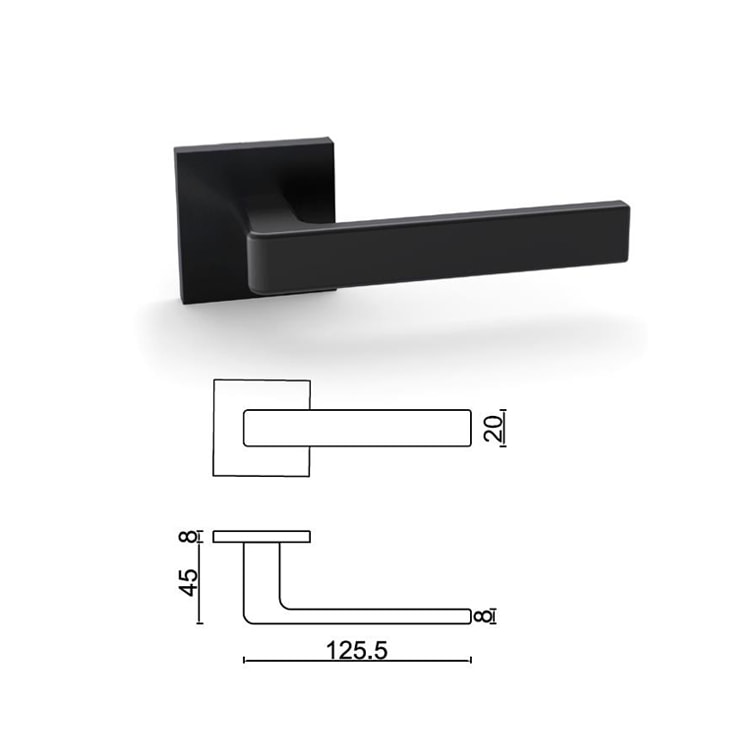 Stainless steel black door handle set SR10SL345-BK, 53mm square rose/flat lever - Door Handle - 1