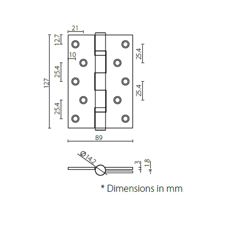 CE marked ball bearing fire door hinge black, Size 5" x 3.5" x 3mm
