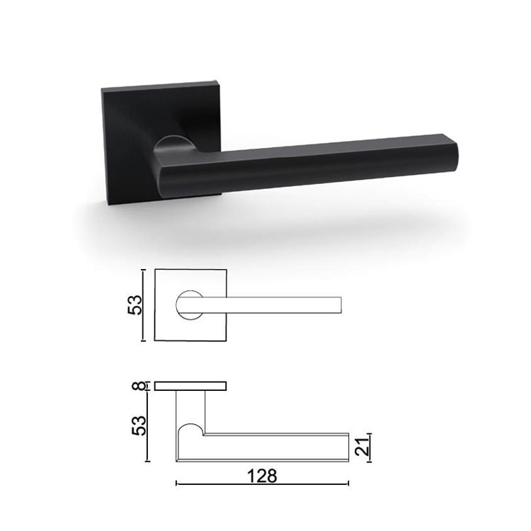 Modern black door handle SR10SL243-BK with square rose design - Door Handle - 1