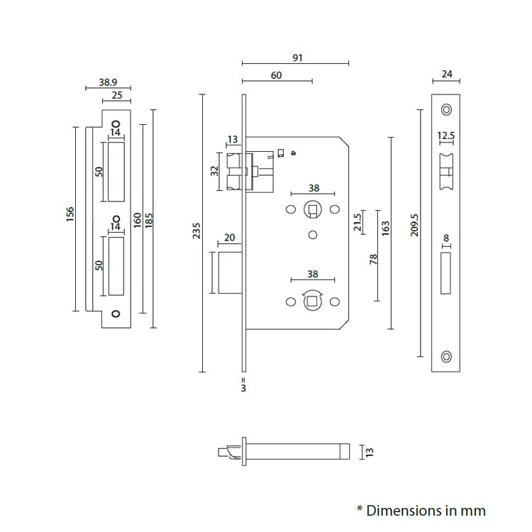 ANSI/BHMA Grade 1 bathroom mortise lock ML107204X