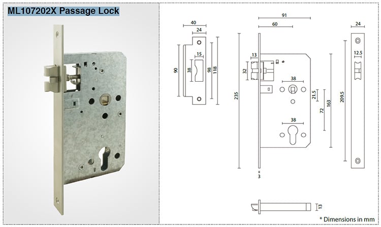 ANSI/BHMA Grade 1 mortise passage latch ML107202X - Door Lock - 1