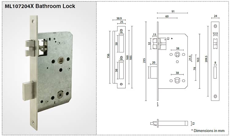 ANSI/BHMA Grade 1 bathroom mortise lock ML107204X - Door Lock - 1