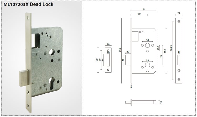 ML107203X mortice deadlock, ANSI/BHMA Grade 1 standard - Door Lock - 1
