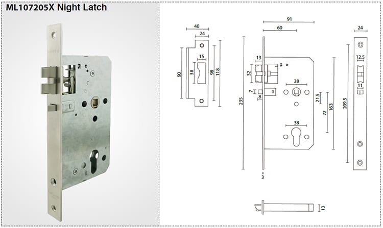 ANSI Grade 1 night latch mortise lock ML107205X - Door Lock - 1