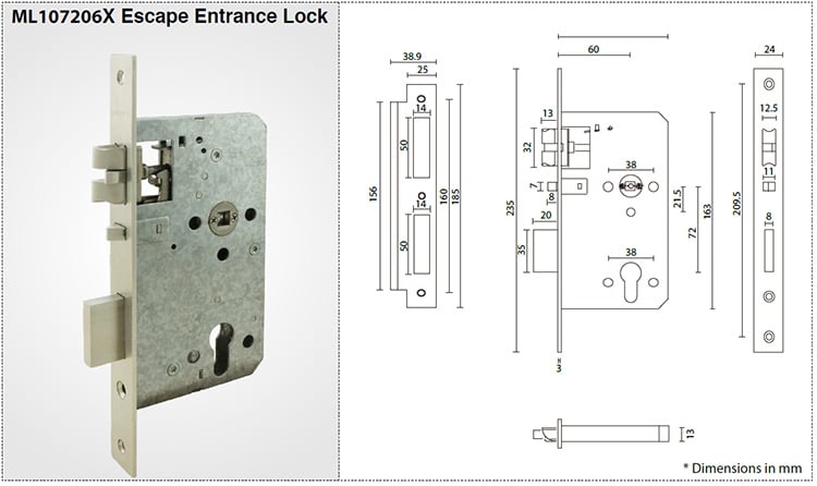 ML107206X ANSI Grade 1 entrance escape lock - Door Lock - 1