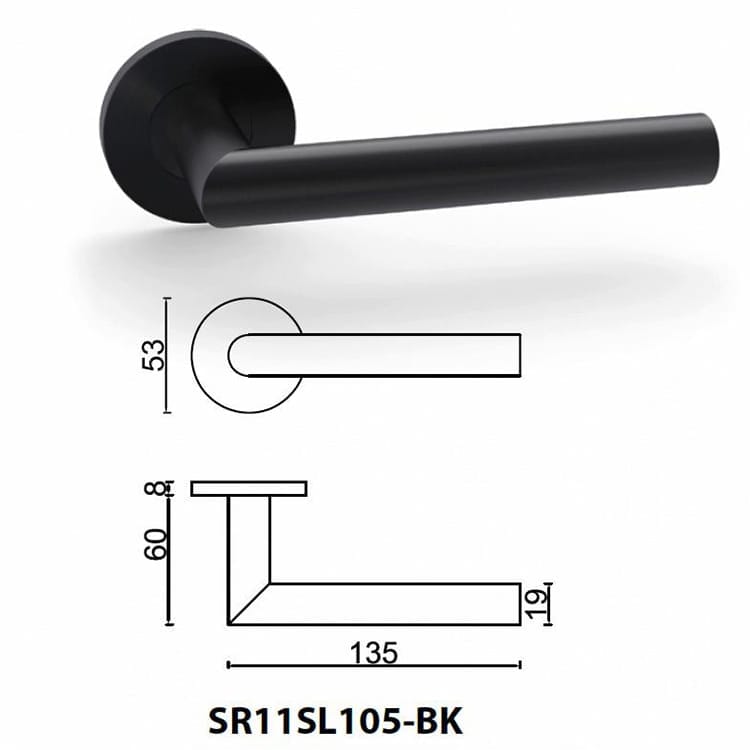 Modern matte black door handle lever for interior use, SR20SL105-BK - Door Handle - 1