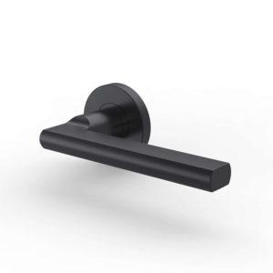 Modern matte black door handle on rose, SR20SL243H-BK