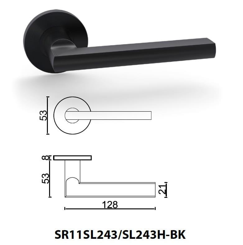 Modern solid matt black lever handle SR11SL243-BK - Door Handle - 1